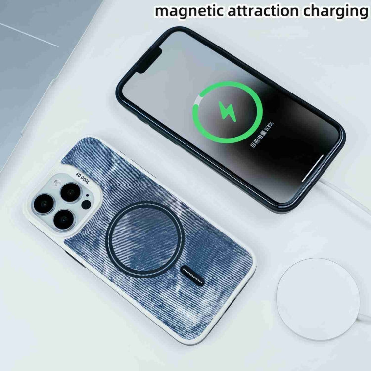 For iPhone 15 Pro Contrast Color Denim MagSafe Magnetic Phone Case(Grey Blue) - HoMEdemic™ 