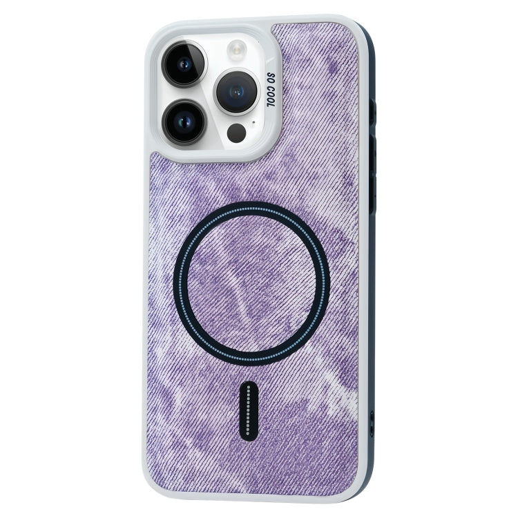 For iPhone 15 Pro Contrast Color Denim MagSafe Magnetic Phone Case(Pink Purple) - HoMEdemic™ 