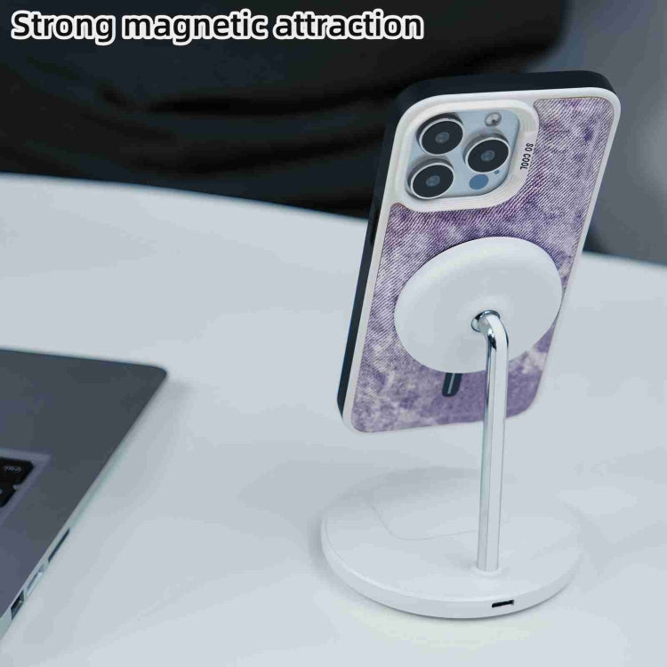 For iPhone 15 Pro Contrast Color Denim MagSafe Magnetic Phone Case(Pink Purple) - HoMEdemic™ 