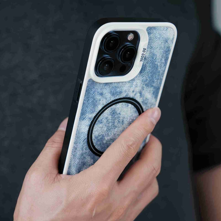 For iPhone 15 Pro Contrast Color Denim MagSafe Magnetic Phone Case(Pink Purple) - HoMEdemic™ 