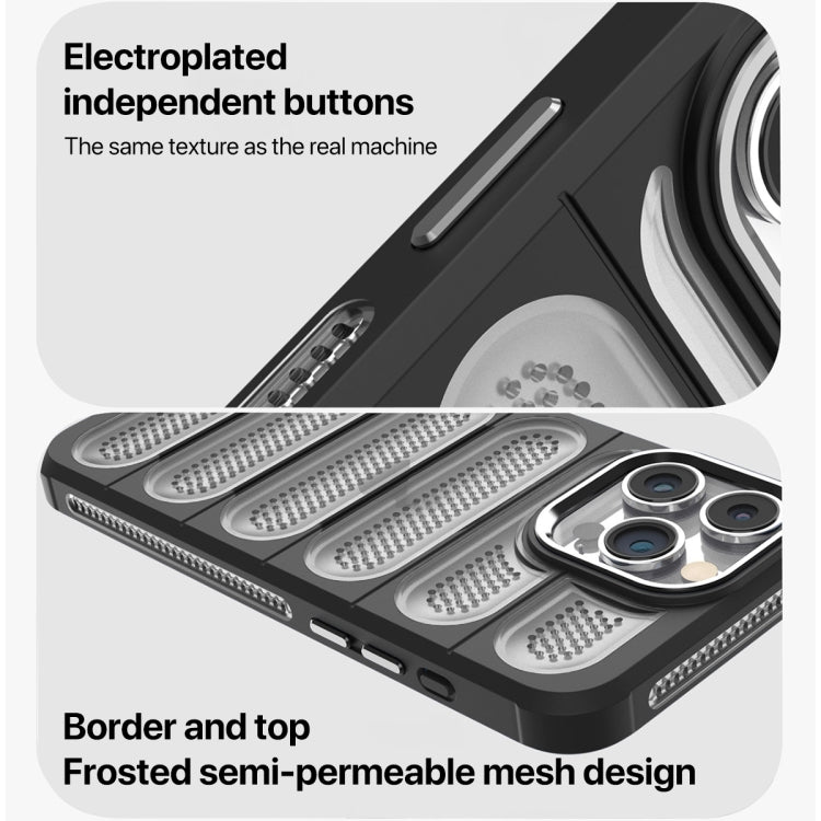 For iPhone 15 Pro Cooling Armor Translucent Mesh Breathable Phone Case(Grey) - HoMEdemic™ 