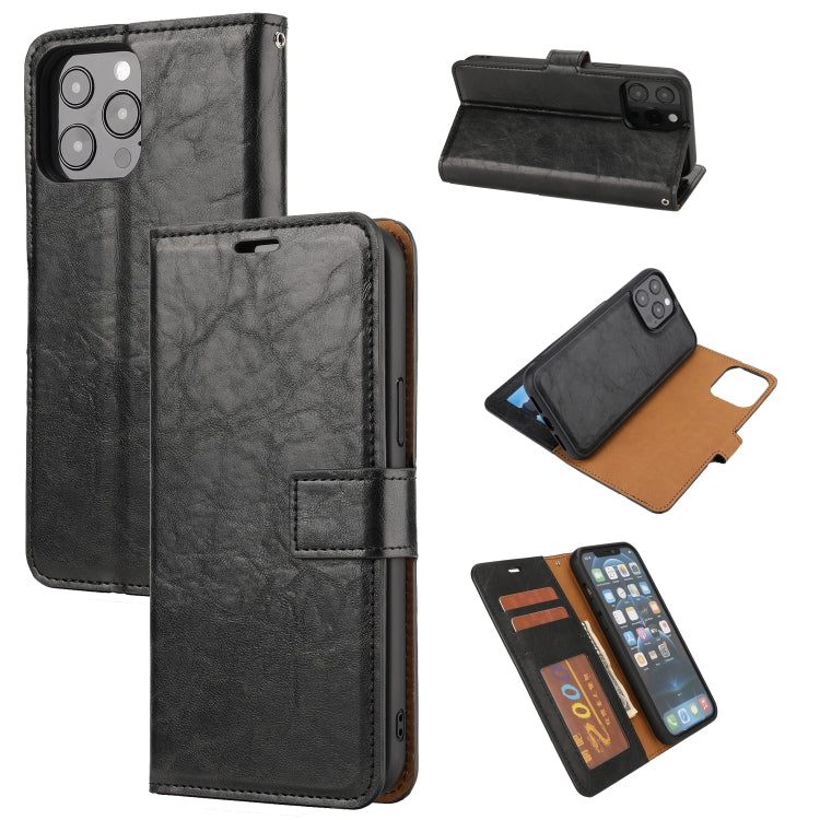 For iPhone 15 Pro Crazy Horse Texture Detachable Horizontal Flip PU Case(Black) - HoMEdemic™ 