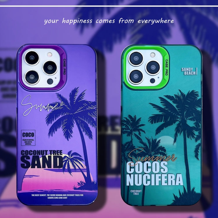 For iPhone 15 Pro Creative Oil Painting Colorful Sunset Scenery TPU + PC Shockproof Phone Case(Green Coconut Tree) - HoMEdemic™ 