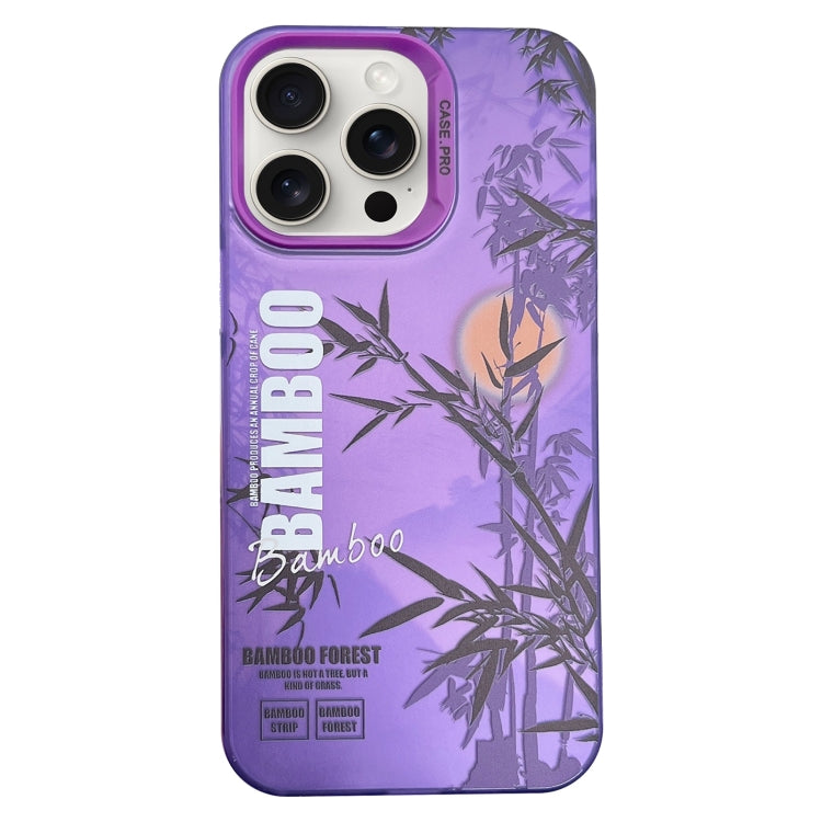 For iPhone 15 Pro Creative Oil Painting Colorful Sunset Scenery TPU + PC Shockproof Phone Case(Purple Bamboo) - HoMEdemic™ 