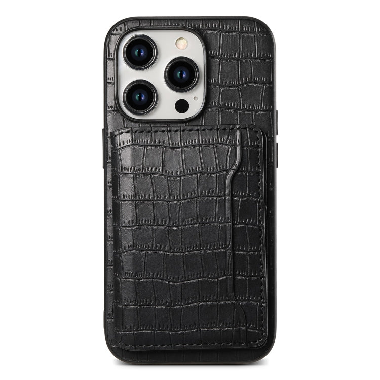 For iPhone 15 Pro Crocodile Texture Card Bag Design Full Coverage Phone Case(Black) - HoMEdemic™ 