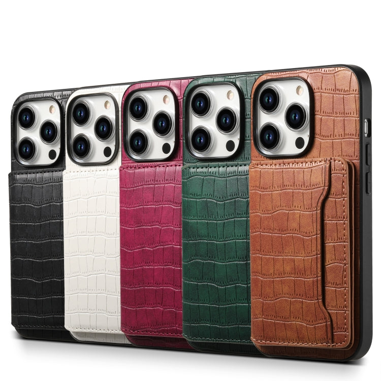 For iPhone 15 Pro Crocodile Texture Card Bag Design Full Coverage Phone Case(Black) - HoMEdemic™ 