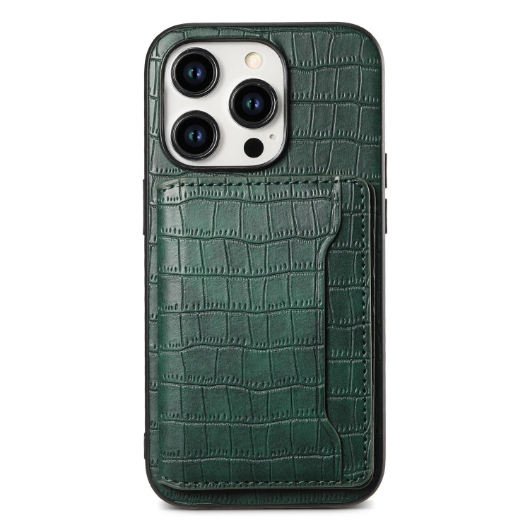 For iPhone 15 Pro Crocodile Texture Card Bag Design Full Coverage Phone Case(Green) - HoMEdemic™ 