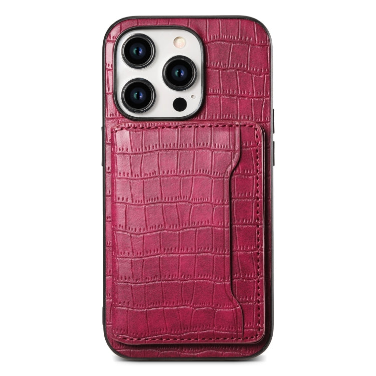 For iPhone 15 Pro Crocodile Texture Card Bag Design Full Coverage Phone Case(Red) - HoMEdemic™ 