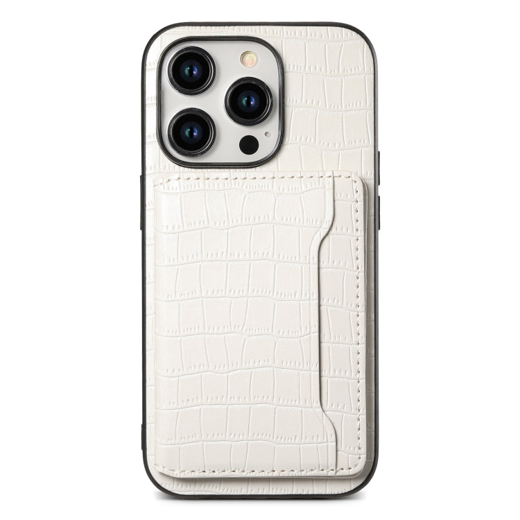 For iPhone 15 Pro Crocodile Texture Card Bag Design Full Coverage Phone Case(White) - HoMEdemic™ 