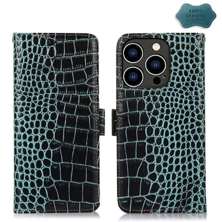 For iPhone 15 Pro Crocodile Top Layer Cowhide Leather Phone Case(Green) - HoMEdemic™ 