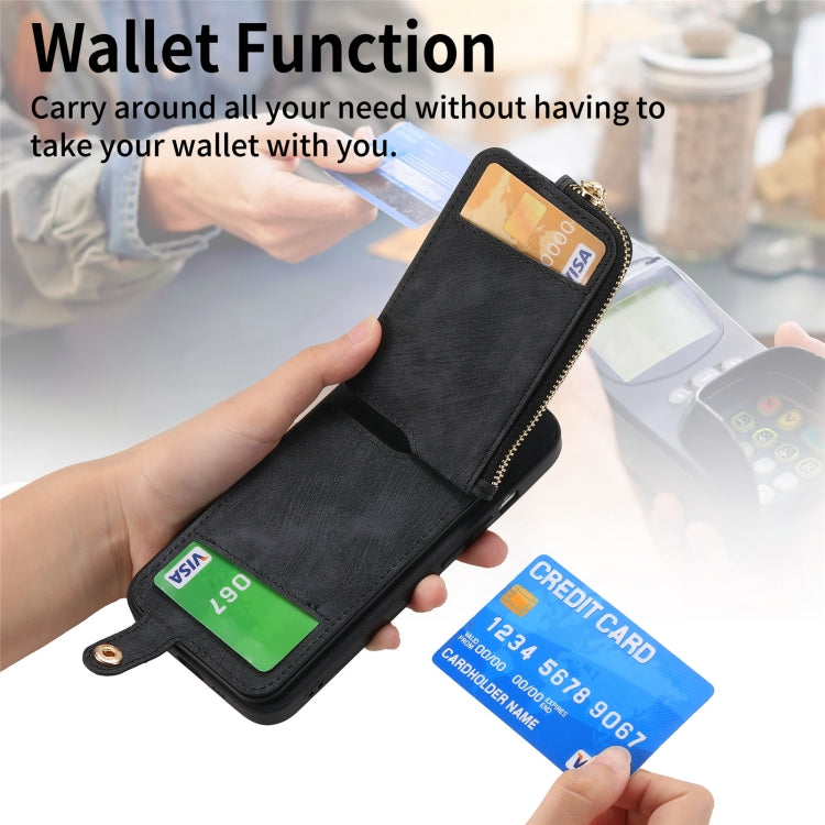 For iPhone 15 Pro Cross Leather Ring Vertical Zipper Wallet Back Phone Case(Black) - HoMEdemic™ 