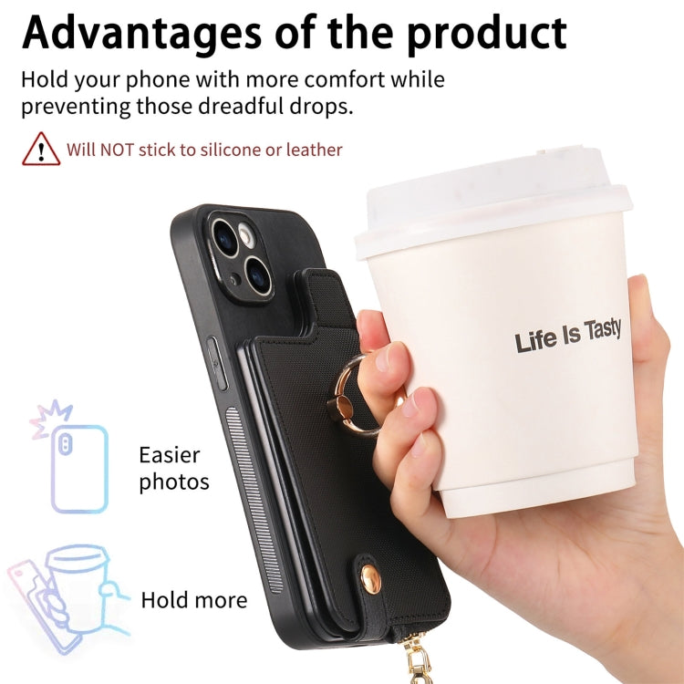 For iPhone 15 Pro Cross Leather Ring Vertical Zipper Wallet Back Phone Case(Black) - HoMEdemic™ 