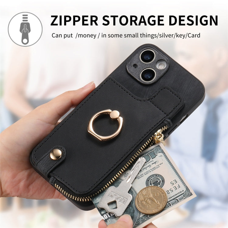 For iPhone 15 Pro Cross Leather Ring Vertical Zipper Wallet Back Phone Case(Black) - HoMEdemic™ 