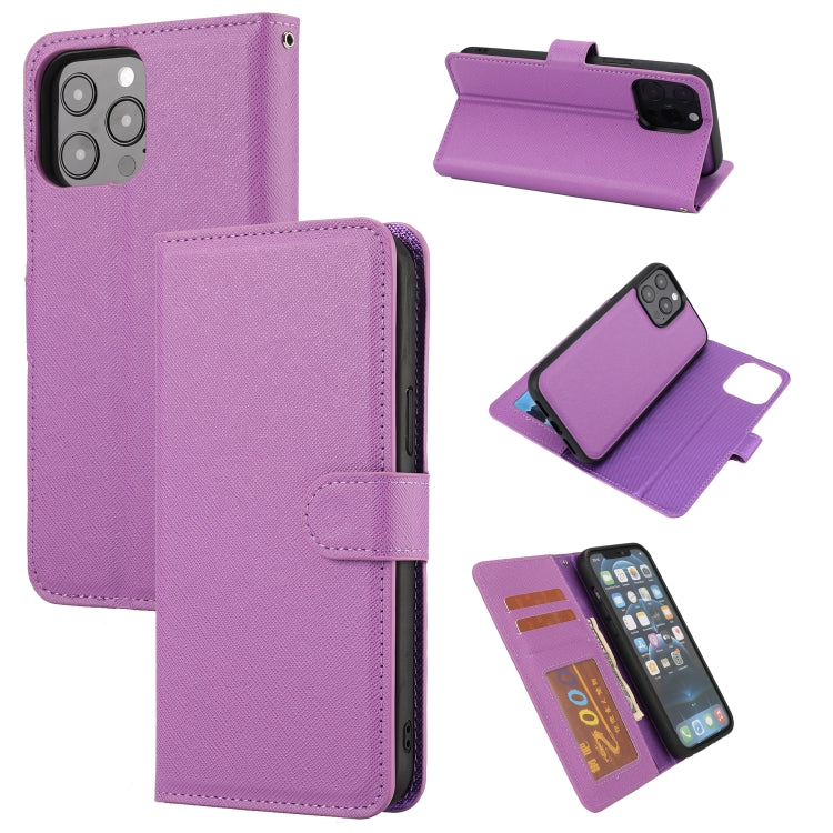 For iPhone 15 Pro Cross Texture Detachable Horizontal Flip PU Leather Case(Purple) - HoMEdemic™ 