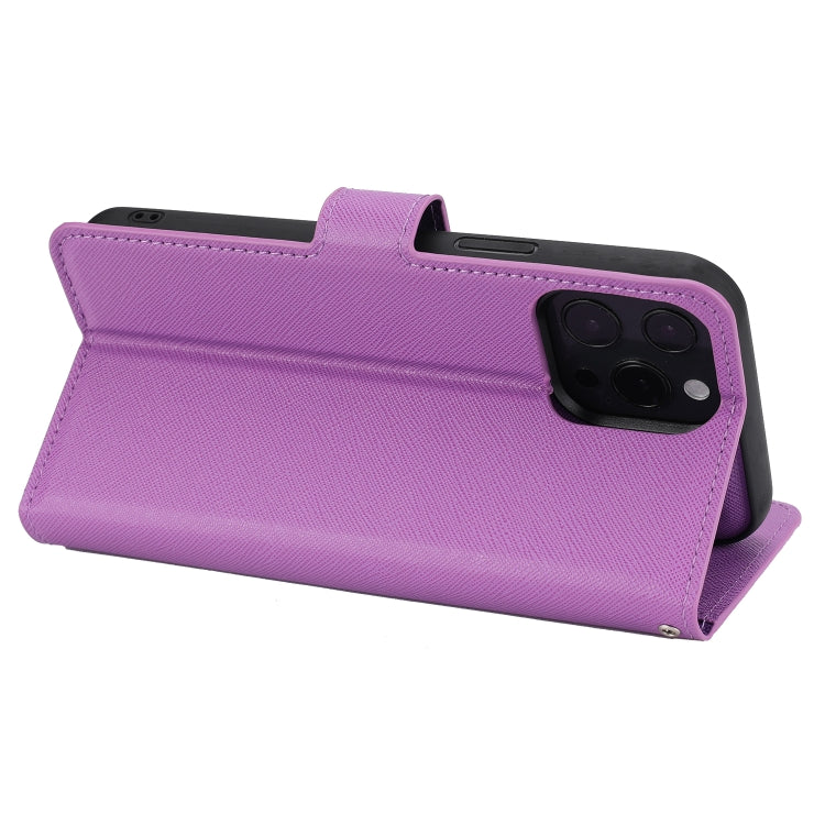 For iPhone 15 Pro Cross Texture Detachable Horizontal Flip PU Leather Case(Purple) - HoMEdemic™ 