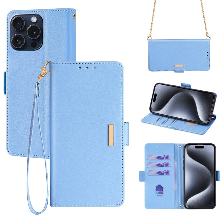 For iPhone 15 Pro Crossbody Chain Leather Phone Case(Blue) - HoMEdemic™ 
