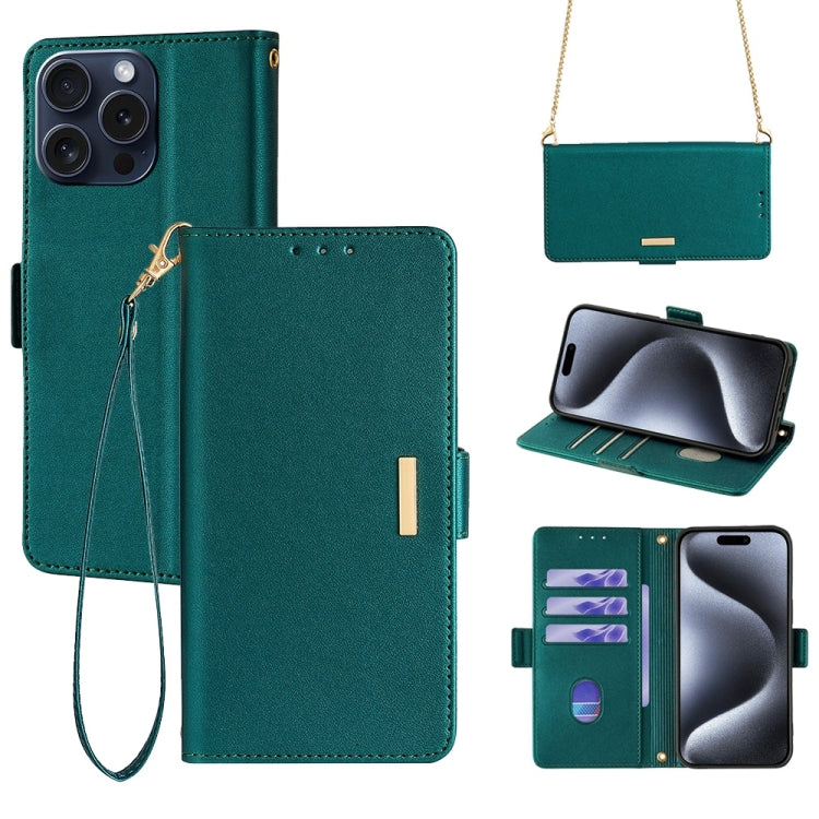 For iPhone 15 Pro Crossbody Chain Leather Phone Case(Green) - HoMEdemic™ 
