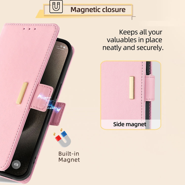 For iPhone 15 Pro Crossbody Chain Leather Phone Case(Pink) - HoMEdemic™ 