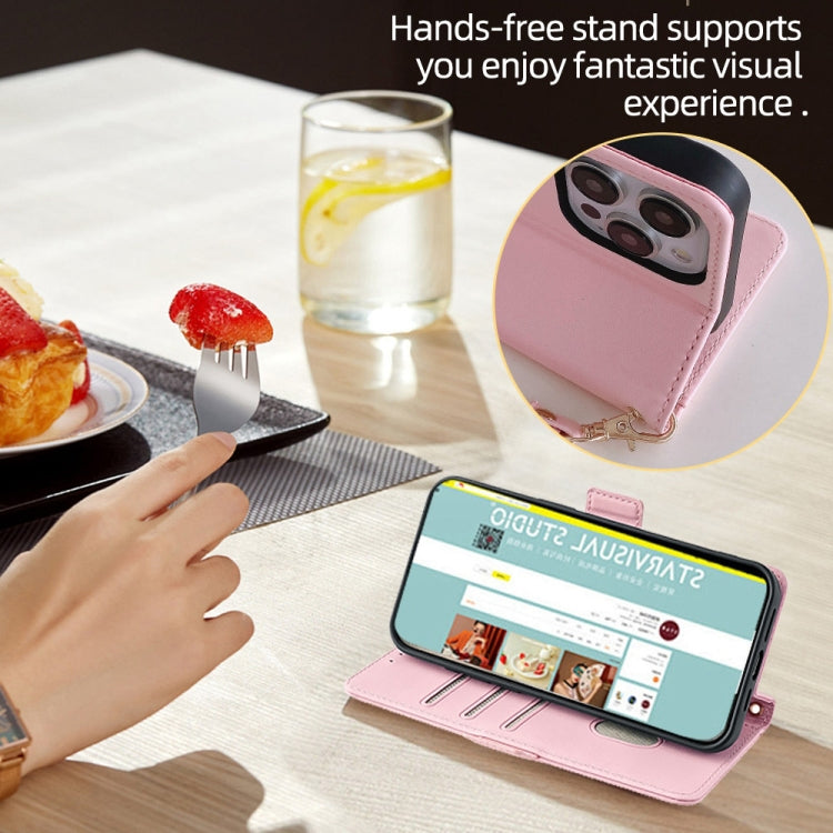 For iPhone 15 Pro Crossbody Chain Leather Phone Case(Pink) - HoMEdemic™ 