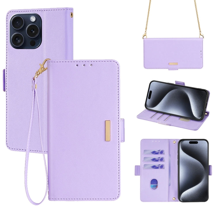 For iPhone 15 Pro Crossbody Chain Leather Phone Case(Purple) - HoMEdemic™ 