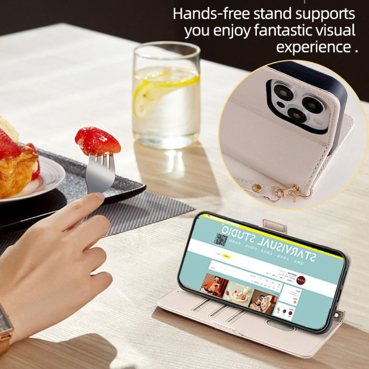 For iPhone 15 Pro Crossbody Chain Leather Phone Case(White) - HoMEdemic™ 