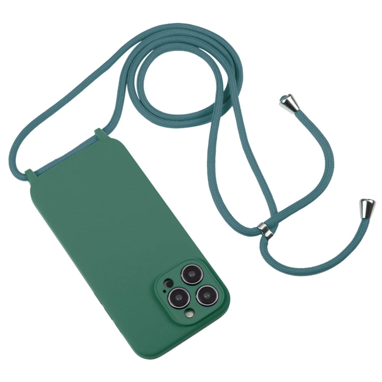 For iPhone 15 Pro Crossbody Lanyard Liquid Silicone Case(Pine Needle Green) - HoMEdemic™ 