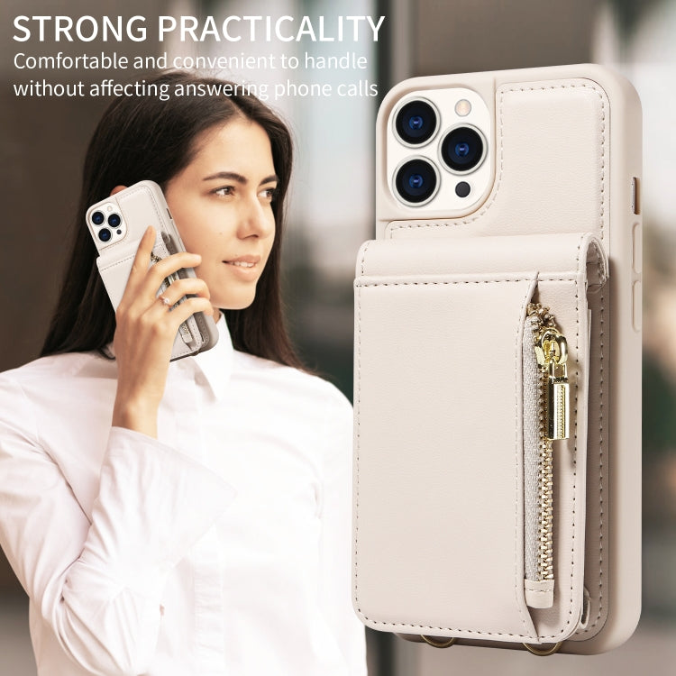 For iPhone 15 Pro Crossbody Lanyard Zipper Wallet Leather Phone Case(Beige) - HoMEdemic™ 