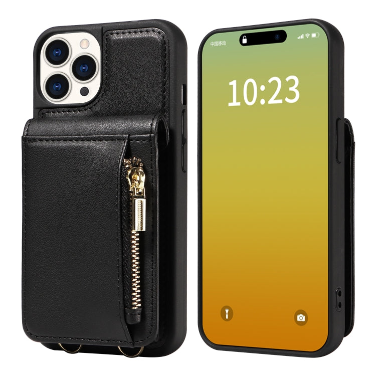 For iPhone 15 Pro Crossbody Lanyard Zipper Wallet Leather Phone Case(Black) - HoMEdemic™ 