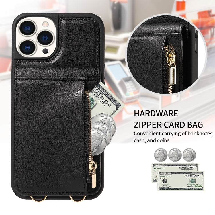 For iPhone 15 Pro Crossbody Lanyard Zipper Wallet Leather Phone Case(Black) - HoMEdemic™ 