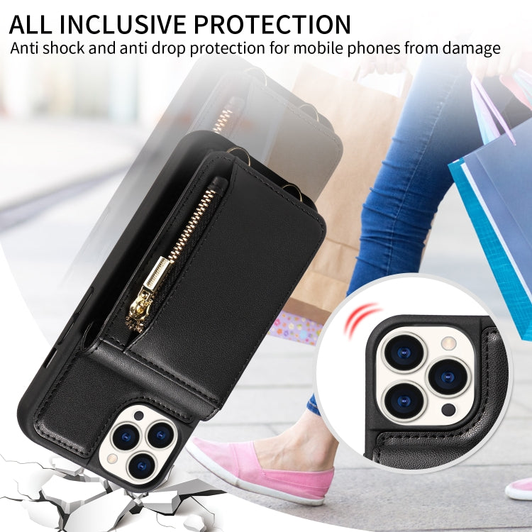 For iPhone 15 Pro Crossbody Lanyard Zipper Wallet Leather Phone Case(Black) - HoMEdemic™ 