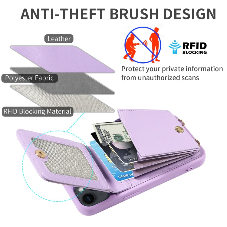 For iPhone 15 Pro Crossbody Lanyard Zipper Wallet Leather Phone Case(Purple) - HoMEdemic™ 