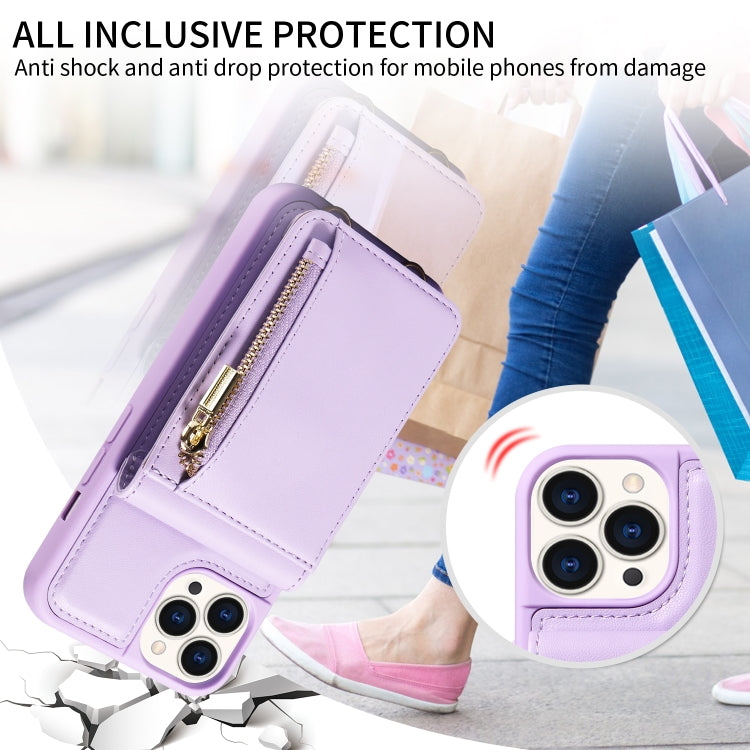 For iPhone 15 Pro Crossbody Lanyard Zipper Wallet Leather Phone Case(Purple) - HoMEdemic™ 