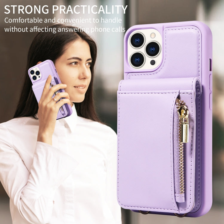 For iPhone 15 Pro Crossbody Lanyard Zipper Wallet Leather Phone Case(Purple) - HoMEdemic™ 