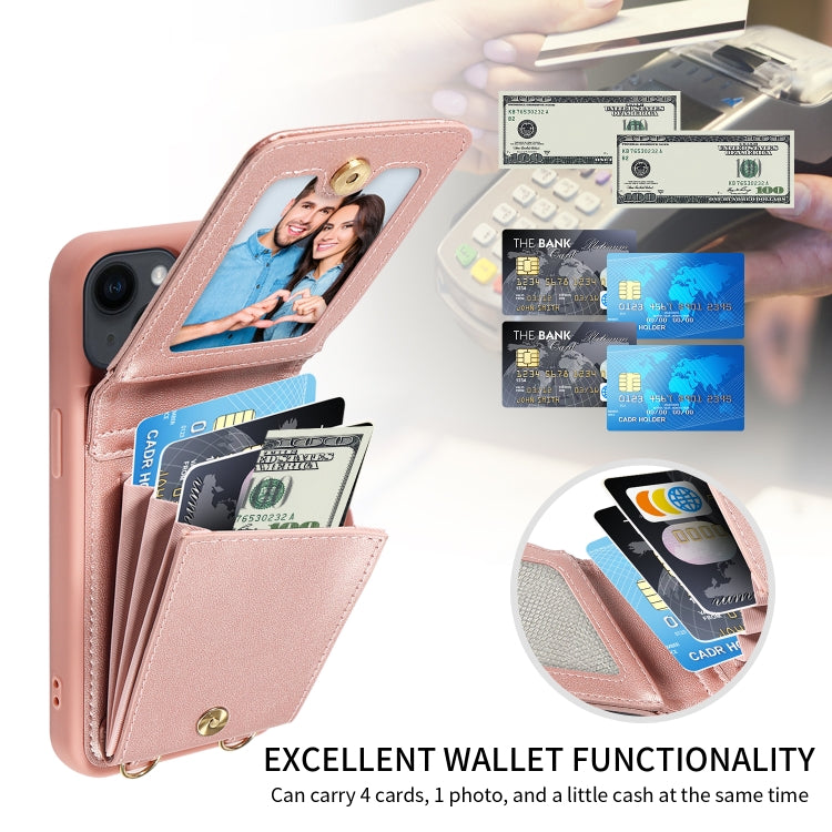 For iPhone 15 Pro Crossbody Lanyard Zipper Wallet Leather Phone Case(Rose Gold) - HoMEdemic™ 