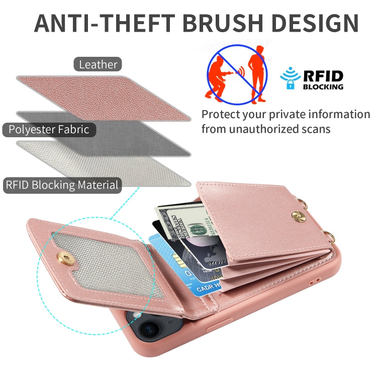 For iPhone 15 Pro Crossbody Lanyard Zipper Wallet Leather Phone Case(Rose Gold) - HoMEdemic™ 