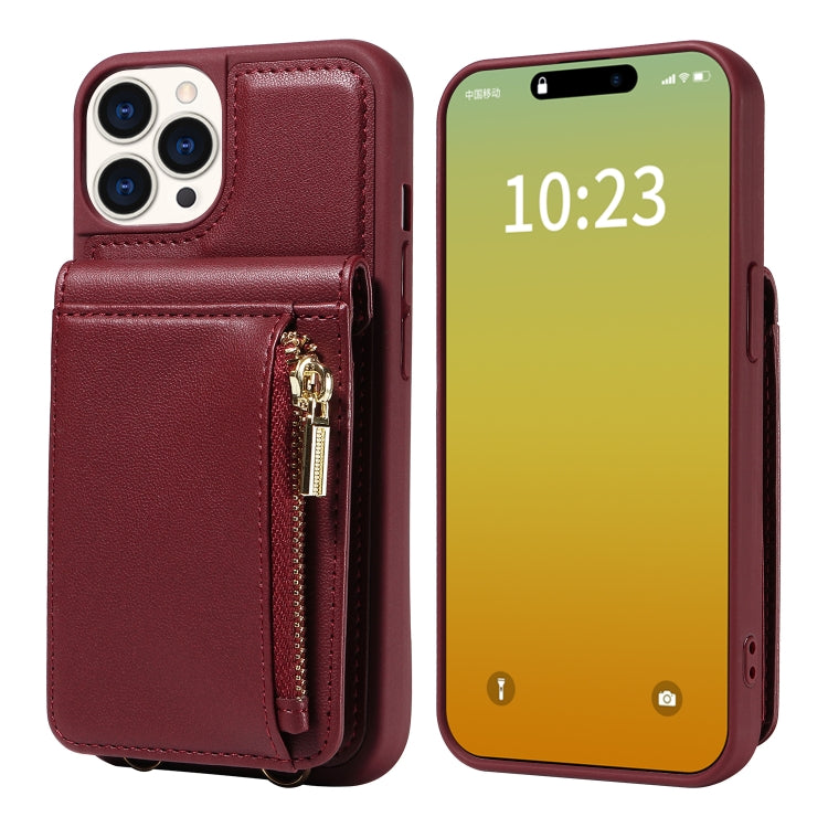 For iPhone 15 Pro Crossbody Lanyard Zipper Wallet Leather Phone Case(Wine Red) - HoMEdemic™ 