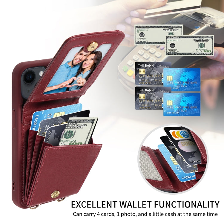 For iPhone 15 Pro Crossbody Lanyard Zipper Wallet Leather Phone Case(Wine Red) - HoMEdemic™ 