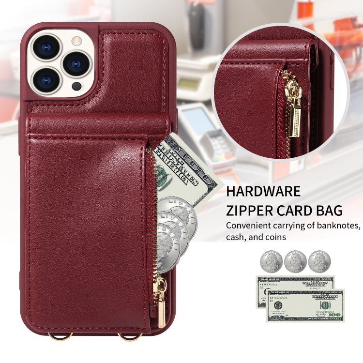 For iPhone 15 Pro Crossbody Lanyard Zipper Wallet Leather Phone Case(Wine Red) - HoMEdemic™ 