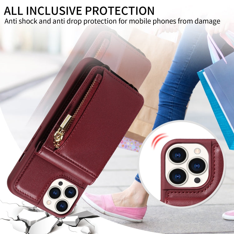 For iPhone 15 Pro Crossbody Lanyard Zipper Wallet Leather Phone Case(Wine Red) - HoMEdemic™ 