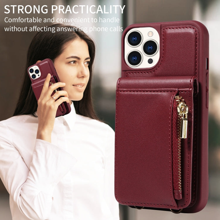 For iPhone 15 Pro Crossbody Lanyard Zipper Wallet Leather Phone Case(Wine Red) - HoMEdemic™ 