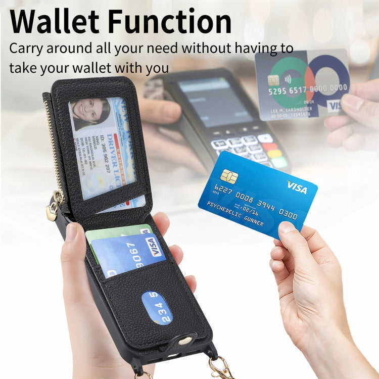 For iPhone 15 Pro Crossbody Love Zipper Leather Back Phone Case(Black) - HoMEdemic™ 