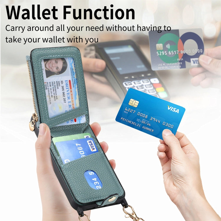 For iPhone 15 Pro Crossbody Love Zipper Leather Back Phone Case(Green) - HoMEdemic™ 
