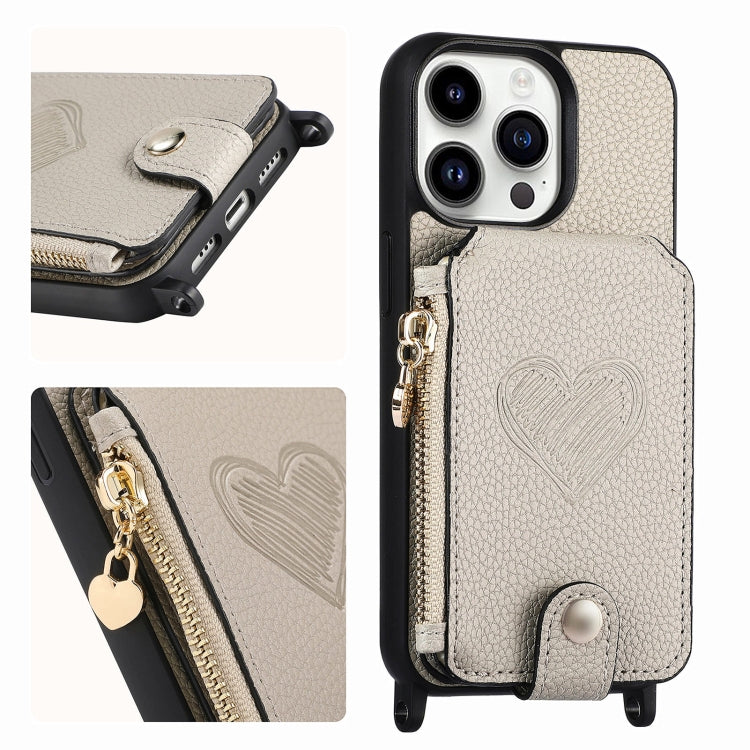 For iPhone 15 Pro Crossbody Love Zipper Leather Back Phone Case(White) - HoMEdemic™ 