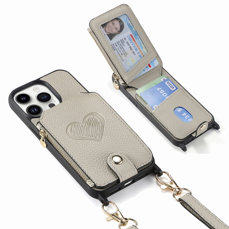 For iPhone 15 Pro Crossbody Love Zipper Leather Back Phone Case(White) - HoMEdemic™ 