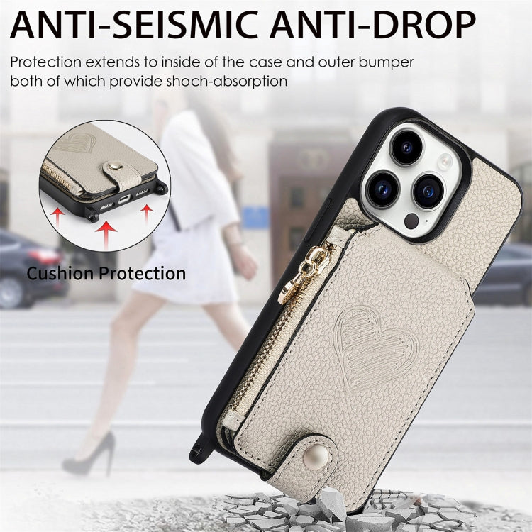 For iPhone 15 Pro Crossbody Love Zipper Leather Back Phone Case(White) - HoMEdemic™ 