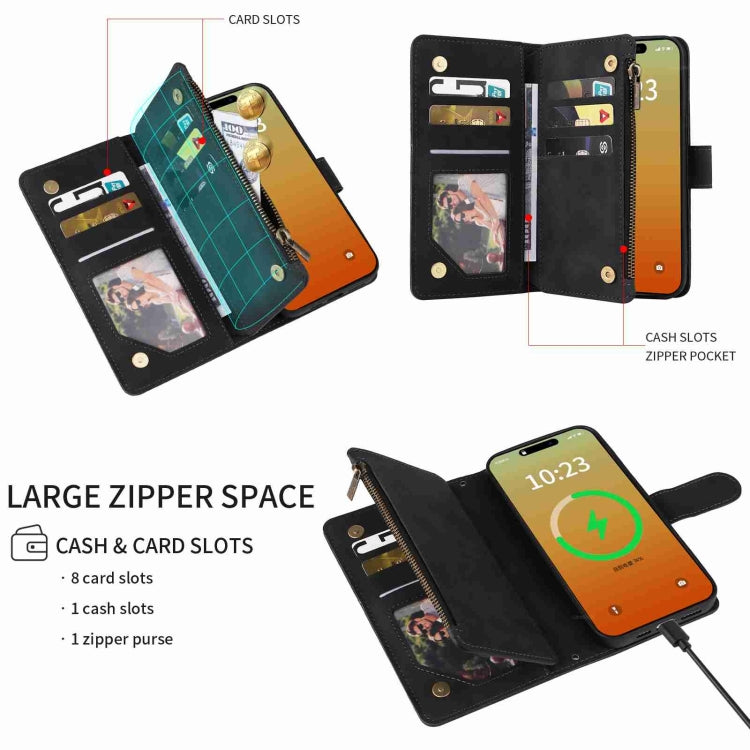 For iPhone 15 Pro Crossbody Multi-card Slot Wallet Zipper Leather Phone Case(Black) - HoMEdemic™ 