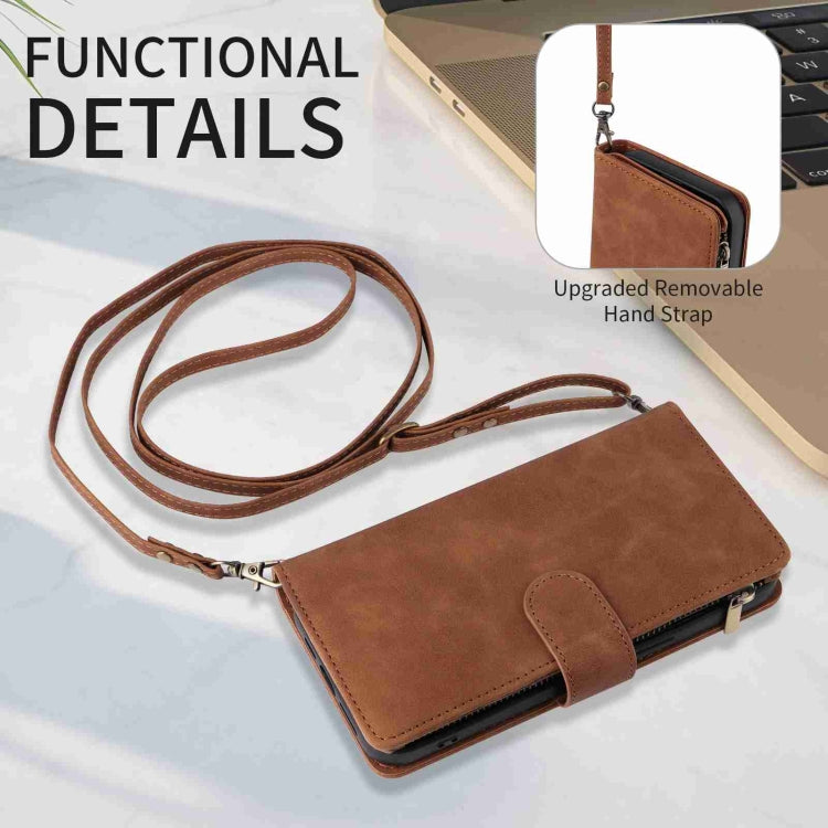 For iPhone 15 Pro Crossbody Multi-card Slot Wallet Zipper Leather Phone Case(Brown) - HoMEdemic™ 