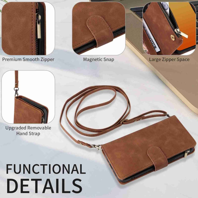 For iPhone 15 Pro Crossbody Multi-card Slot Wallet Zipper Leather Phone Case(Brown) - HoMEdemic™ 