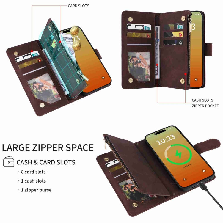 For iPhone 15 Pro Crossbody Multi-card Slot Wallet Zipper Leather Phone Case(Coffee) - HoMEdemic™ 