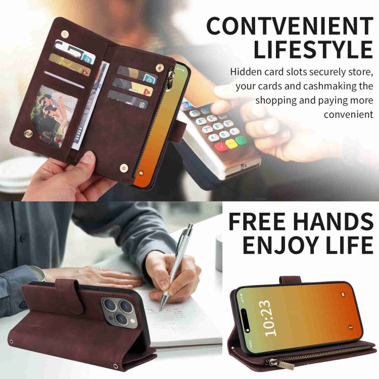 For iPhone 15 Pro Crossbody Multi-card Slot Wallet Zipper Leather Phone Case(Coffee) - HoMEdemic™ 